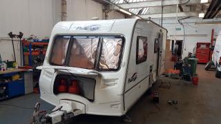 Caravan in workshop